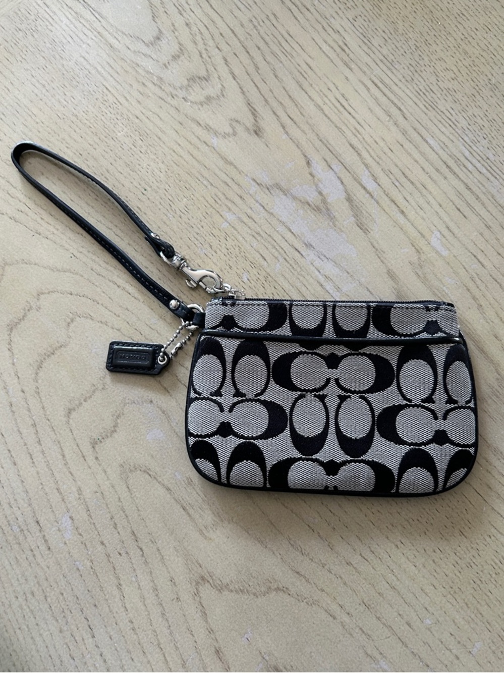 Coach Black and Tan Signature Jacquard Wristlet Pouch - LIKE NEW!